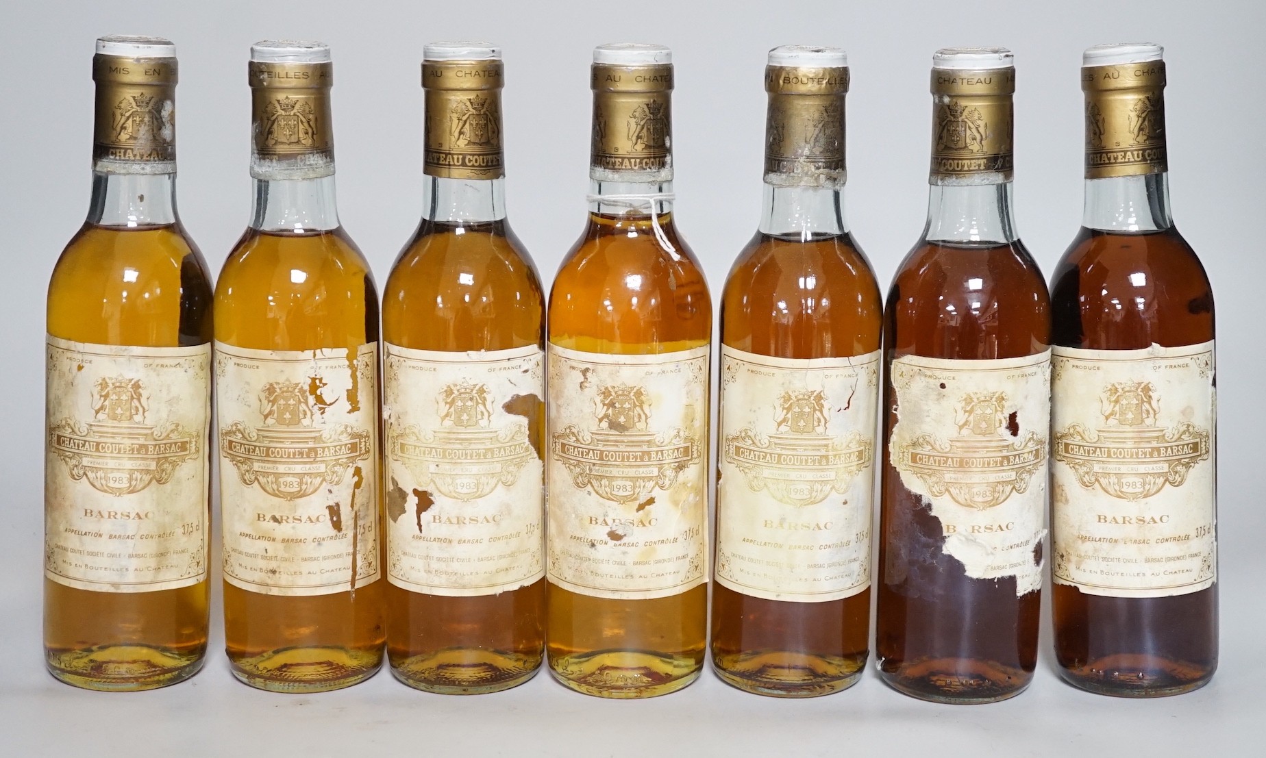 Seven half bottles of Chateau Coutet a Barsac, 1983.